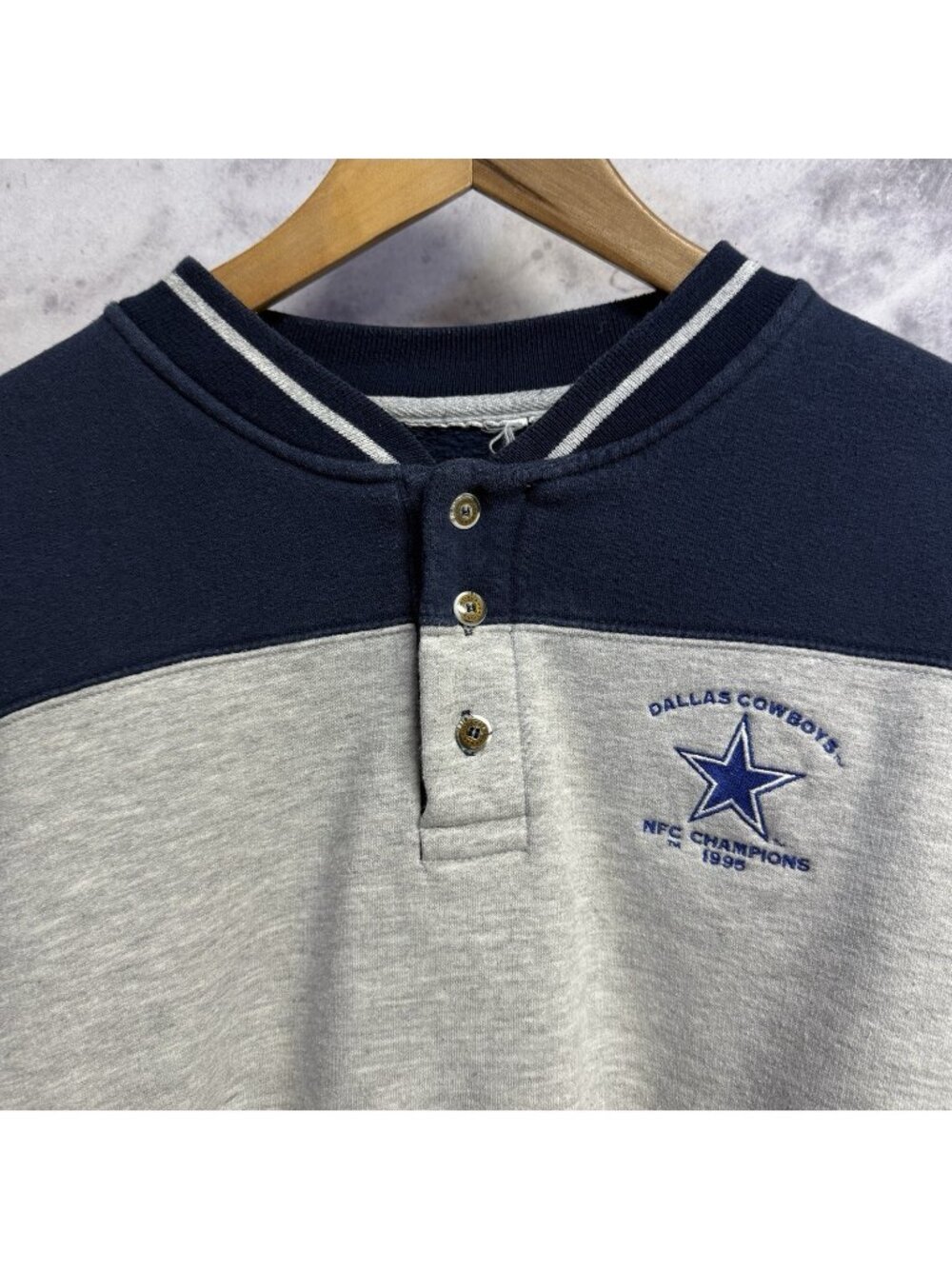 Vintage 90s Dallas Cowboys 1995 NFC Champions Sweatshirt Mens Large Henley NFL
